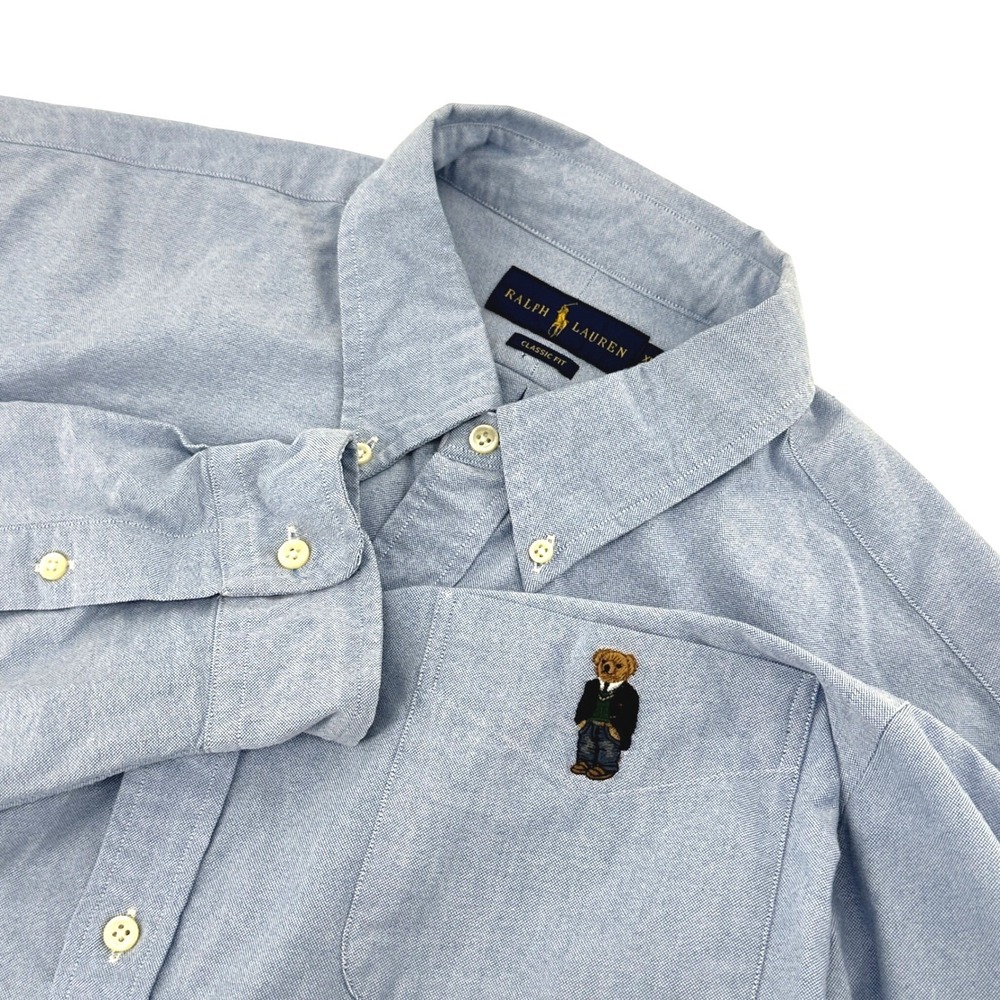 Ralph Lauren Polo Bear Shirt Mens XL Blue Classic Fit Button Up Preppy Oxford